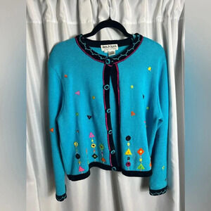Vintage Jack B Quick Women Embellish Sweater Button Up  Size L Sequins Embroider